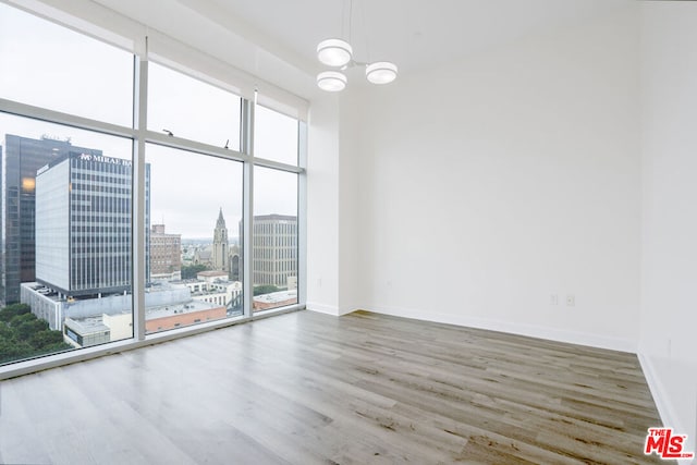 empty room featuring an inviting chandelier and wood-type flooring