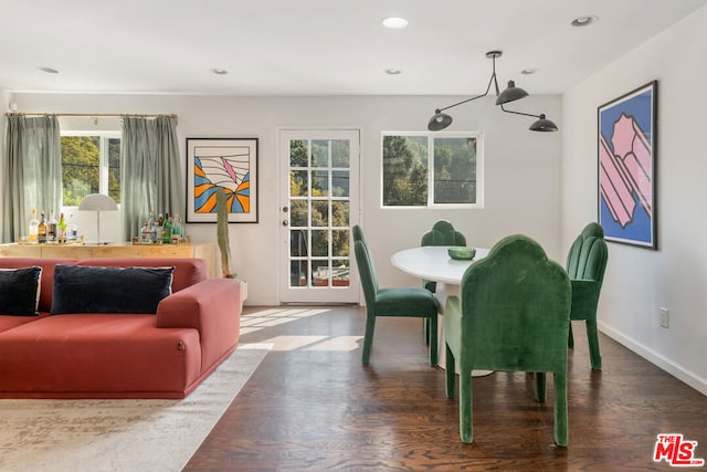 dining room with dark hardwood / wood-style floors