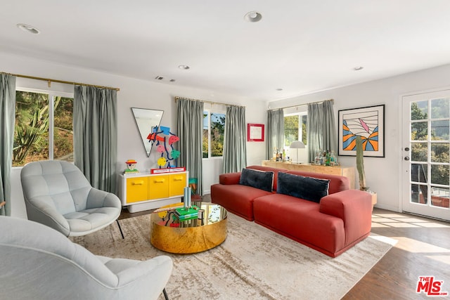 living room with hardwood / wood-style flooring