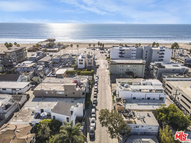 aerial view featuring a beach view and a water view