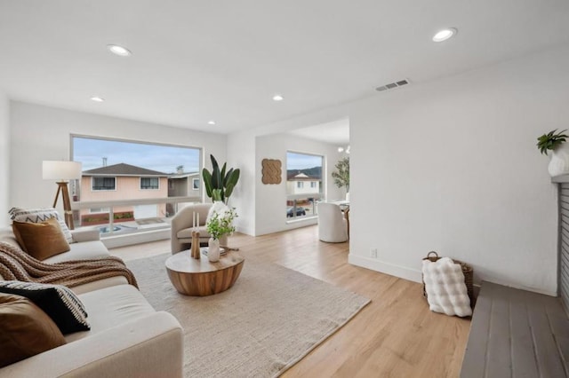 living room with light wood-type flooring