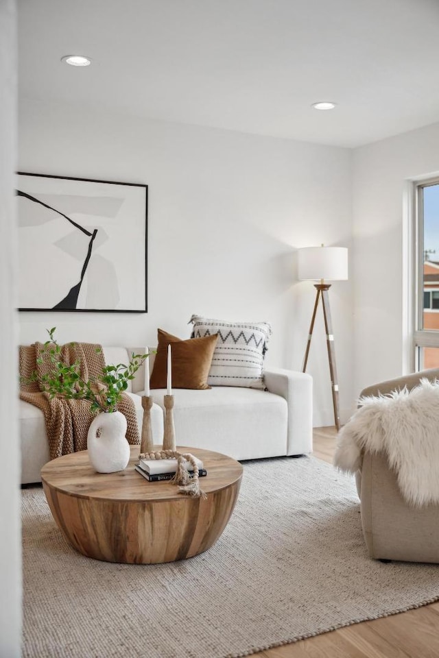 living room with light hardwood / wood-style flooring