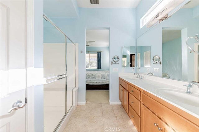 9431 Hughes Dr, Corona, CA 92883 - ensuite bathroom with a sink, a shower stall, ensuite bath, and double vanity