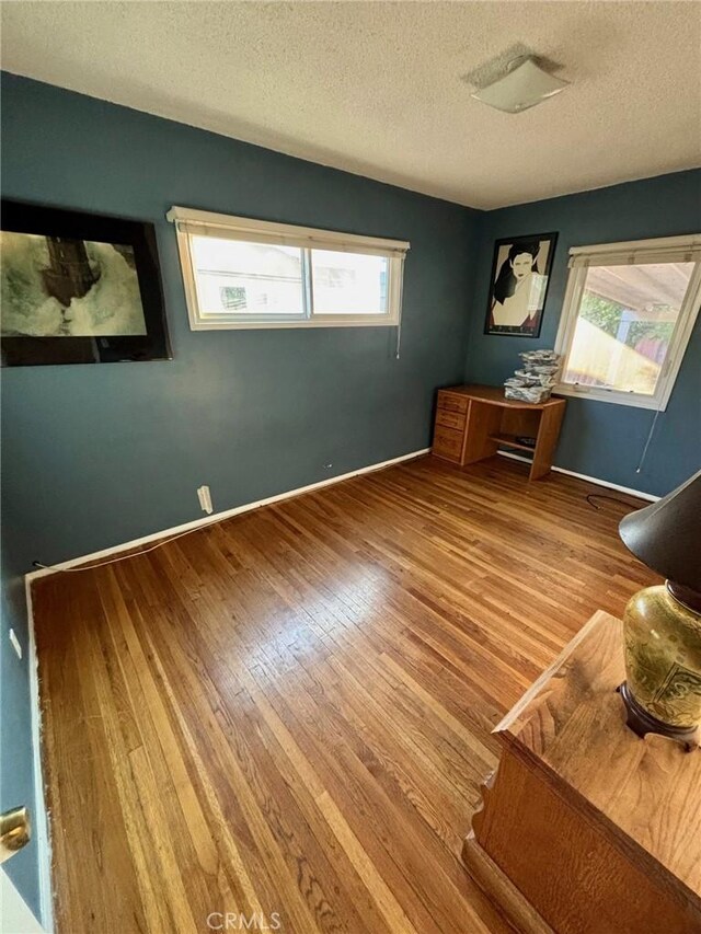 interior space with hardwood / wood-style flooring and a textured ceiling