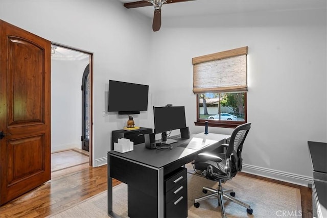 home office with light wood-type flooring