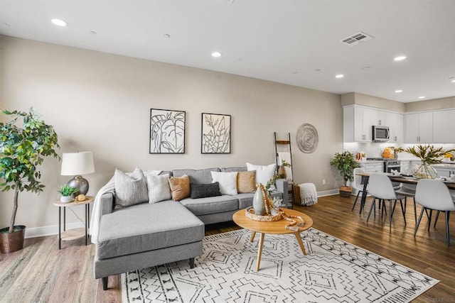 living room with light wood-type flooring