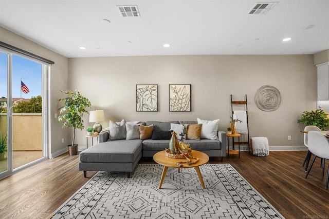 living room with hardwood / wood-style flooring