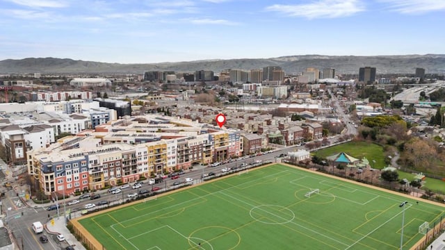 bird's eye view with a mountain view