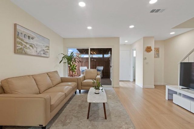 living room featuring light wood-type flooring