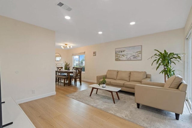 living room with light wood-type flooring