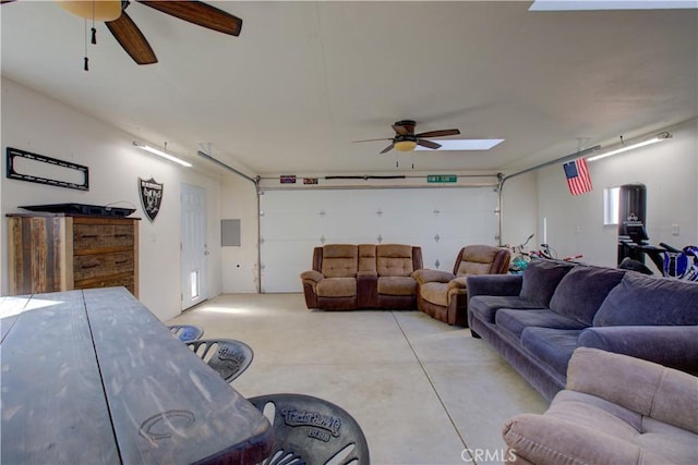 interior space featuring ceiling fan