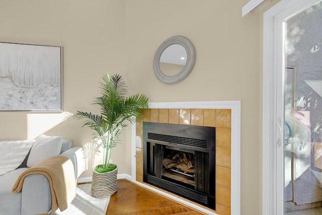 details featuring wood-type flooring and a fireplace