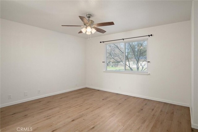 unfurnished room featuring ceiling fan and light wood-type flooring