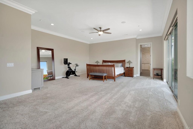 bedroom featuring multiple windows, baseboards, and crown molding