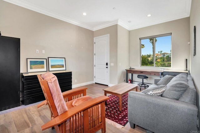 3026 Via Loma, Fallbrook, CA 92028 - living room with light wood-style flooring, recessed lighting, and ornamental molding
