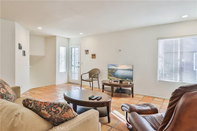 living room featuring light tile patterned floors