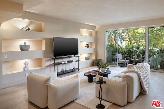 living room with light hardwood / wood-style flooring