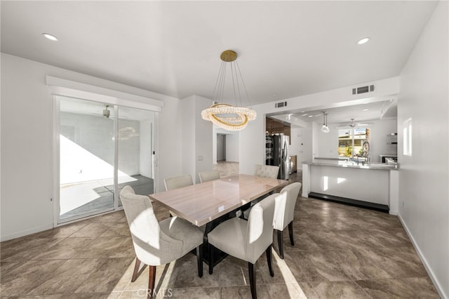 dining area featuring ceiling fan