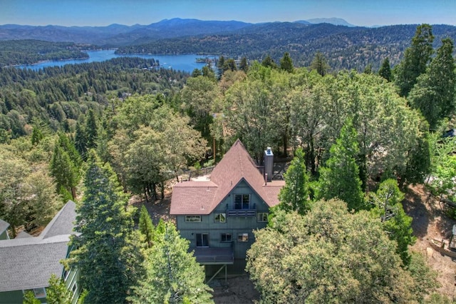 birds eye view of property featuring a water and mountain view