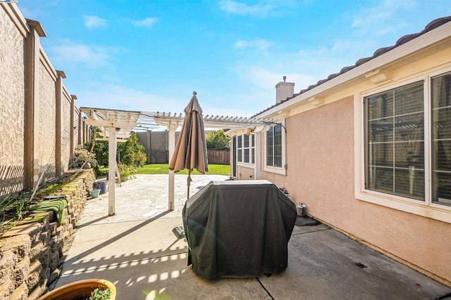 view of patio / terrace featuring area for grilling and a pergola