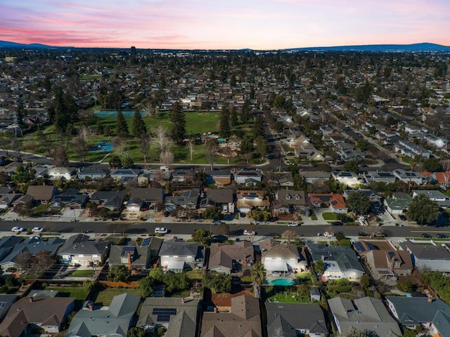 view of aerial view at dusk