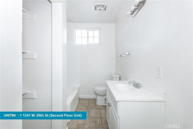 full bathroom featuring vanity, tub / shower combination, and toilet