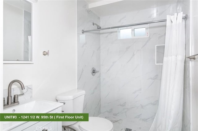 bathroom featuring sink, toilet, and a shower with shower curtain