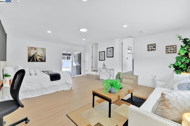 bedroom featuring light wood-type flooring