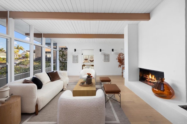 sunroom with beam ceiling