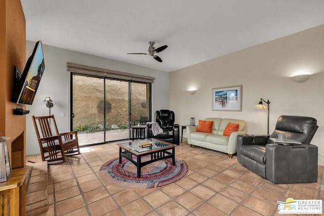 living room featuring ceiling fan