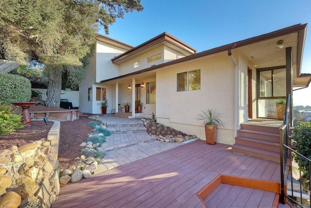 wooden deck featuring a patio