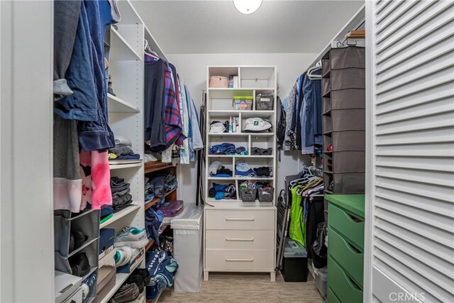 walk in closet featuring light hardwood / wood-style flooring