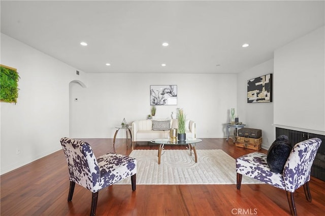 5845 Doverwood Dr Unit 216, Culver City, CA 90230 - living area featuring recessed lighting, wood finished floors, and arched walkways