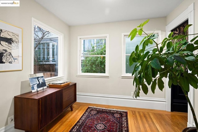 office with light hardwood / wood-style flooring