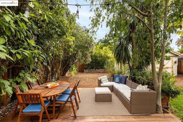 view of patio / terrace featuring an outdoor hangout area and a deck