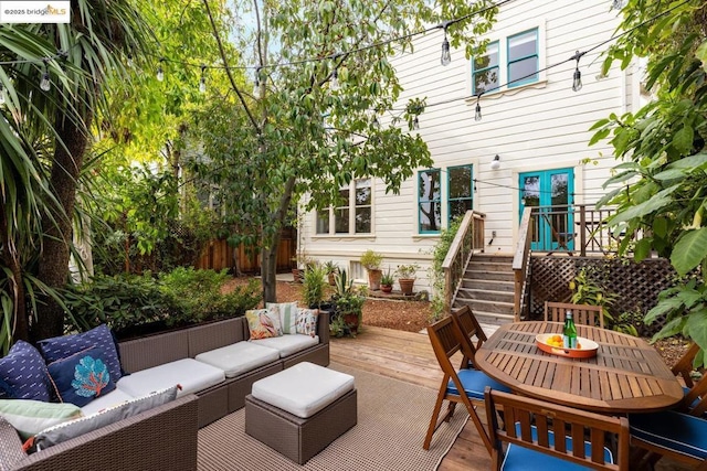 view of patio / terrace featuring an outdoor living space and a deck