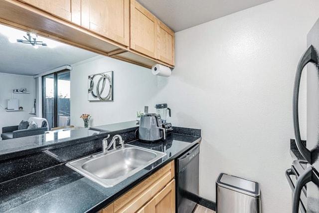 kitchen with sink, dishwasher, and light brown cabinets