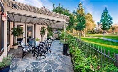 26800 Monet Ln, Valencia, CA 91355 - view of patio featuring outdoor dining space and a pergola