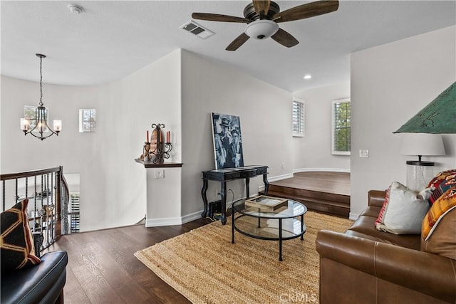 26800 Monet Ln, Valencia, CA 91355 - living room with baseboards, visible vents, dark wood-style flooring, and recessed lighting