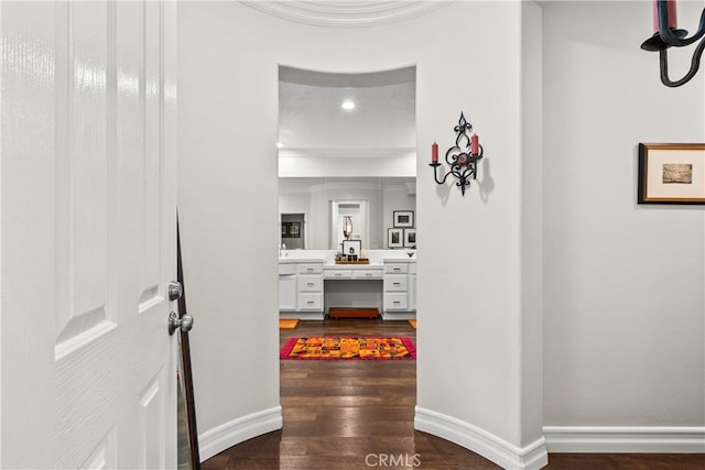 26800 Monet Ln, Valencia, CA 91355 - hall with dark wood-style flooring and baseboards
