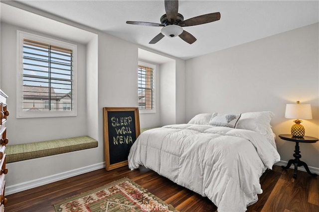 26800 Monet Ln, Valencia, CA 91355 - bedroom featuring dark wood-type flooring, baseboards, and a ceiling fan