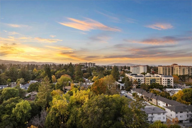 view of aerial view at dusk