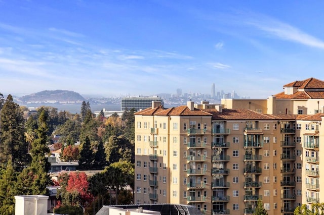 view of building exterior with a mountain view