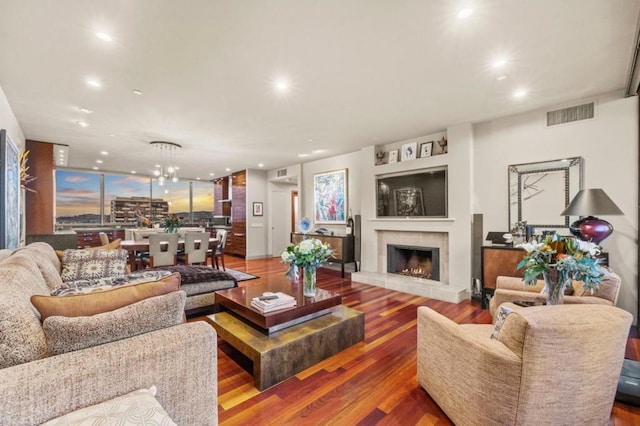 living room with hardwood / wood-style flooring