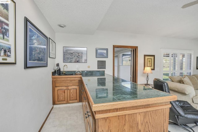 kitchen featuring plenty of natural light, sink, and a textured ceiling