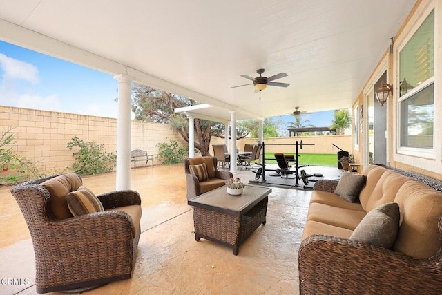 view of patio / terrace with outdoor lounge area and ceiling fan