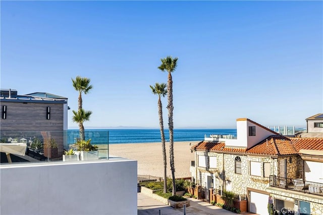 property view of water featuring a beach view