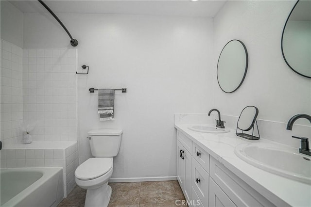 full bathroom with vanity, tile patterned flooring, toilet, and washtub / shower combination