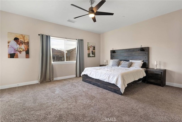 bedroom featuring carpet floors and ceiling fan