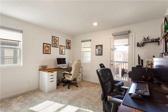 office space featuring light colored carpet